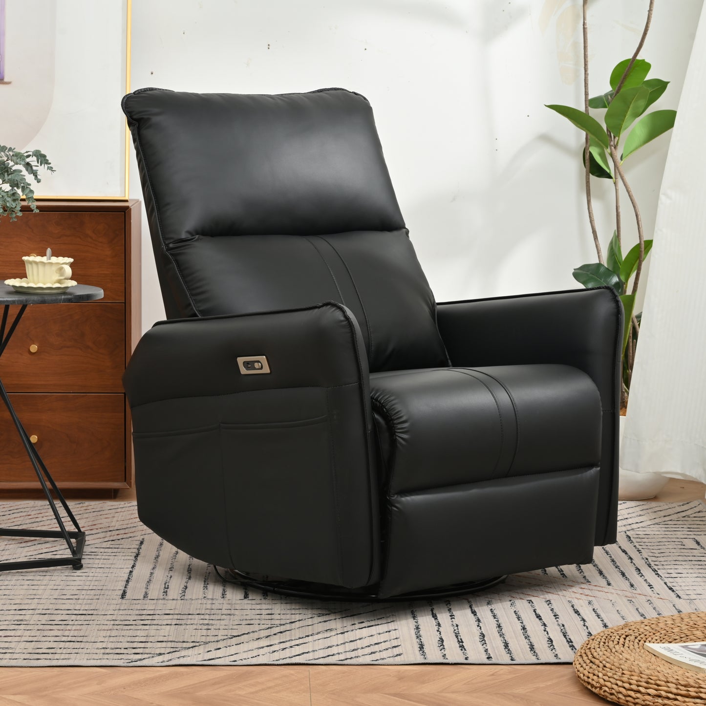 Power Swivel Rocker Recliner Chair for Adults, 270° Swivel Rocking Recliner Chair,Electric Small Recliners for Small Spaces, Single Sofa Recliner for Living Room, Bedroom,RV (Black+270°Swivel)