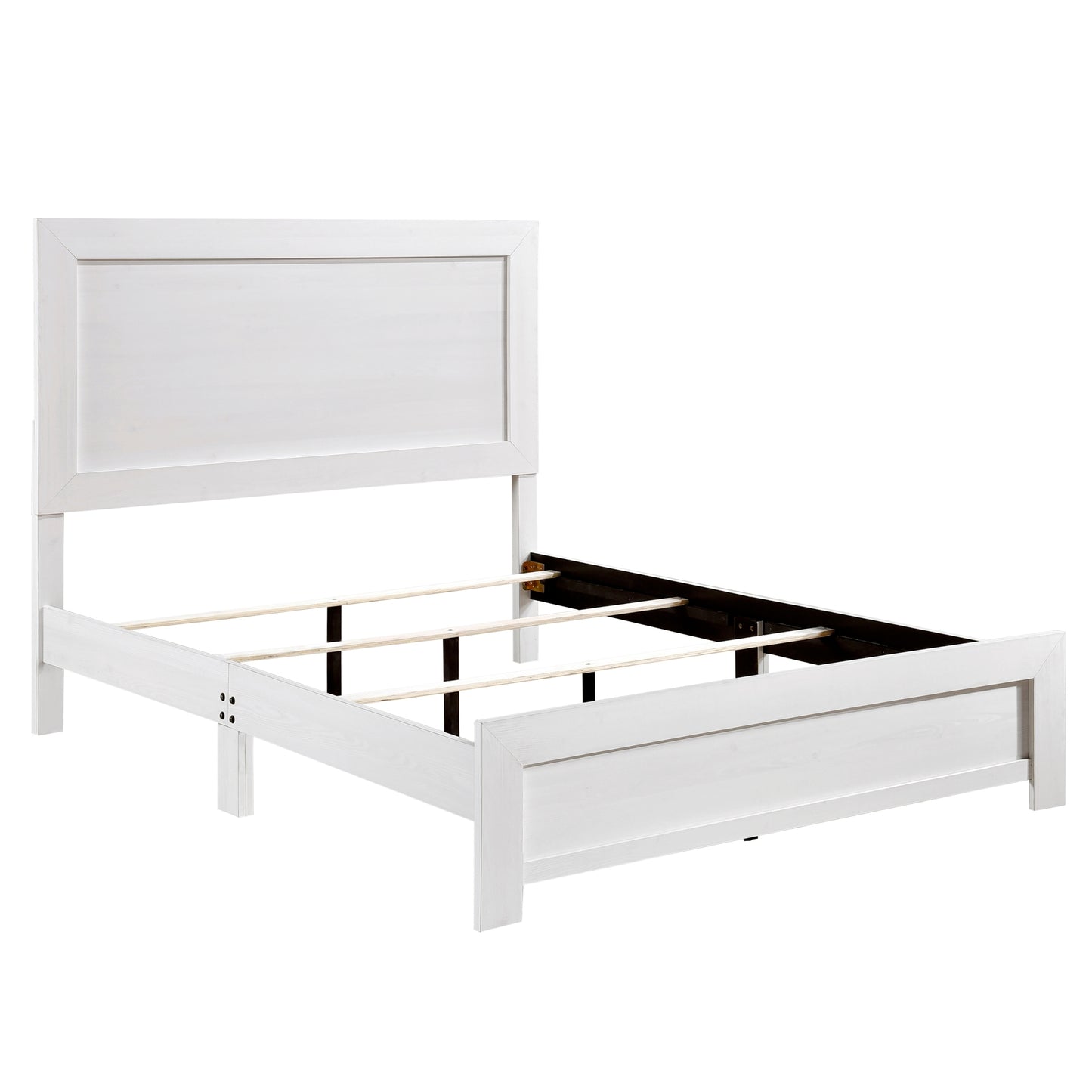 White Finish Full Size Panel Bed Wooden Bedroom Furniture 1pc, Bed in a Box