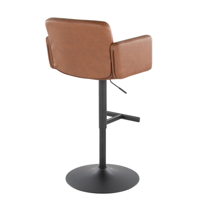 Stout Contemporary Adjustable Barstool with Swivel and Black Metal and Camel Faux Leather by LumiSource