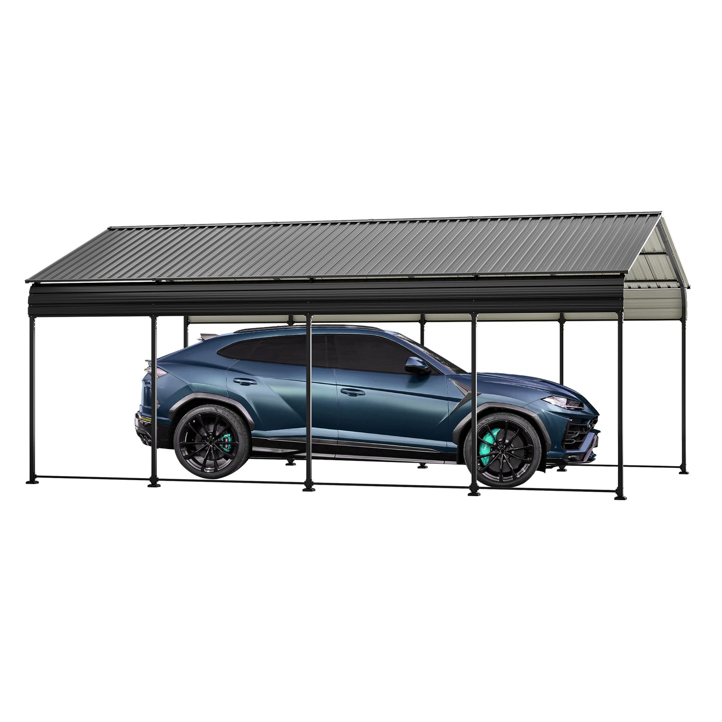 12X20 FT Metal Carport, Outdoor Car Shelter All Weather, Heavy Duty Outdoor Galvanized Car Shelter for Car Boat Truck and SUVs Black