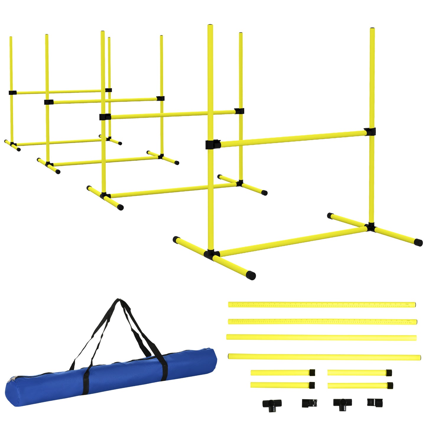 PawHut 4 Piece Dog Agility Training Equipment for Dog Agility Course with Adjustable Height Jump Bars, Included Carry Bag, & Displacing Top Bar, Yellow