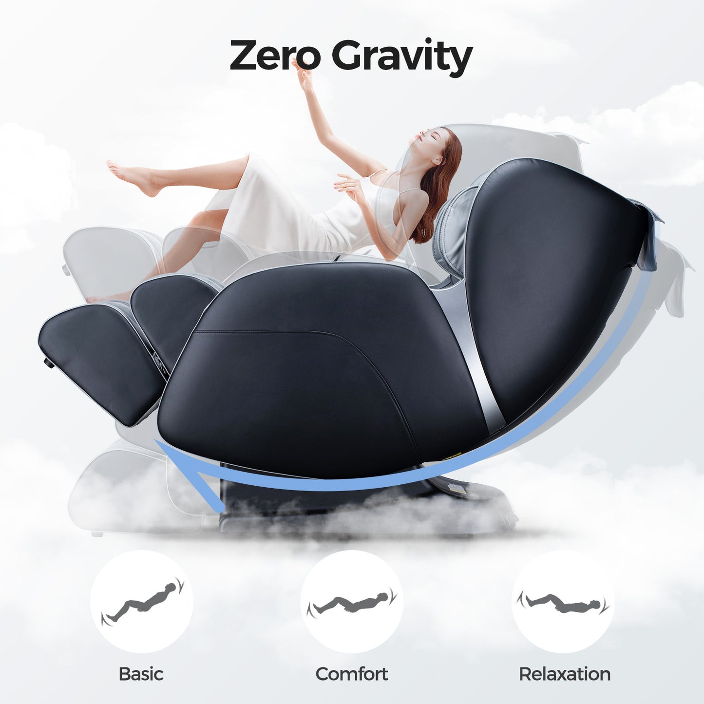 BOSSCARE 3D Shiatsu Recline Massage Zero Gravity Full Body Chair with Waist Heating Black