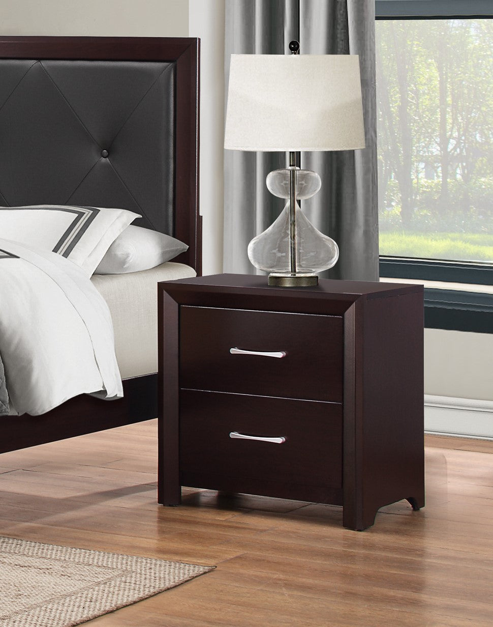 Espresso Finish Contemporary Design 1pc Nightstand of Drawers Silver Tone Pulls Bedroom Furniture