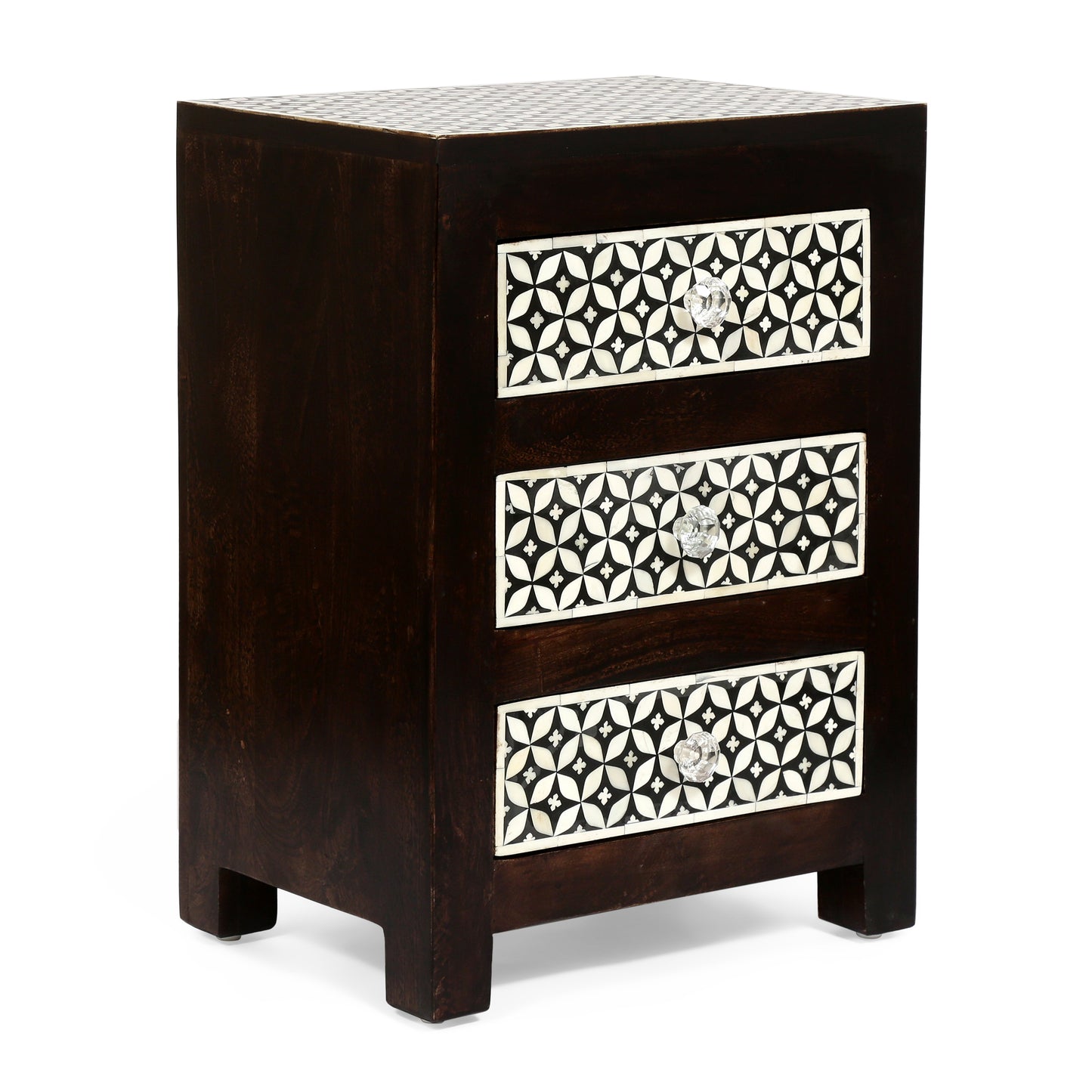 WOODEN 3 DRAWER BONE FITTED NIGHTSTAND