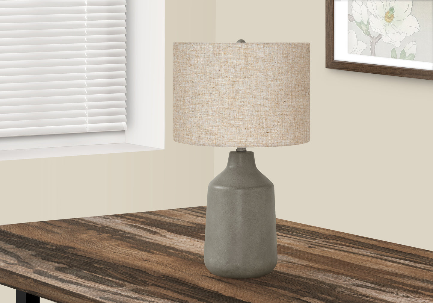 Lighting, 24"h, Table Lamp, Grey Concrete, Beige Shade, Contemporary