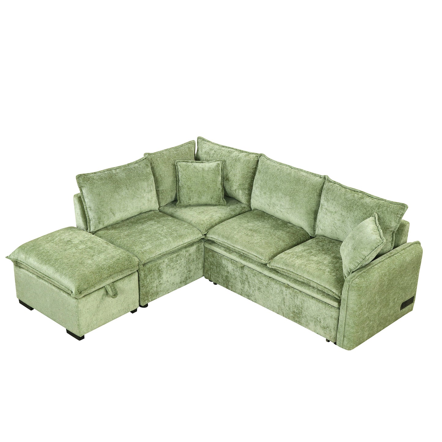 Convertible Sofa Bed Sectional Sofa Sleeper with Storage Ottoman, Green Chenille, 82.67 inches