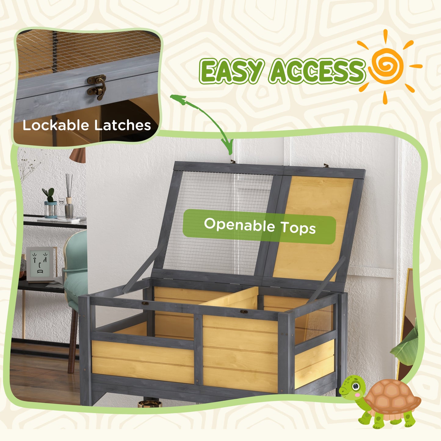 PawHut Tortoise Habitat with Shelf Storage, Tortoise Enclosure with Weather Protection, Tortoise Gift Accessory, Reptile Enclosure with Tray, Light Support Frame, Yellow