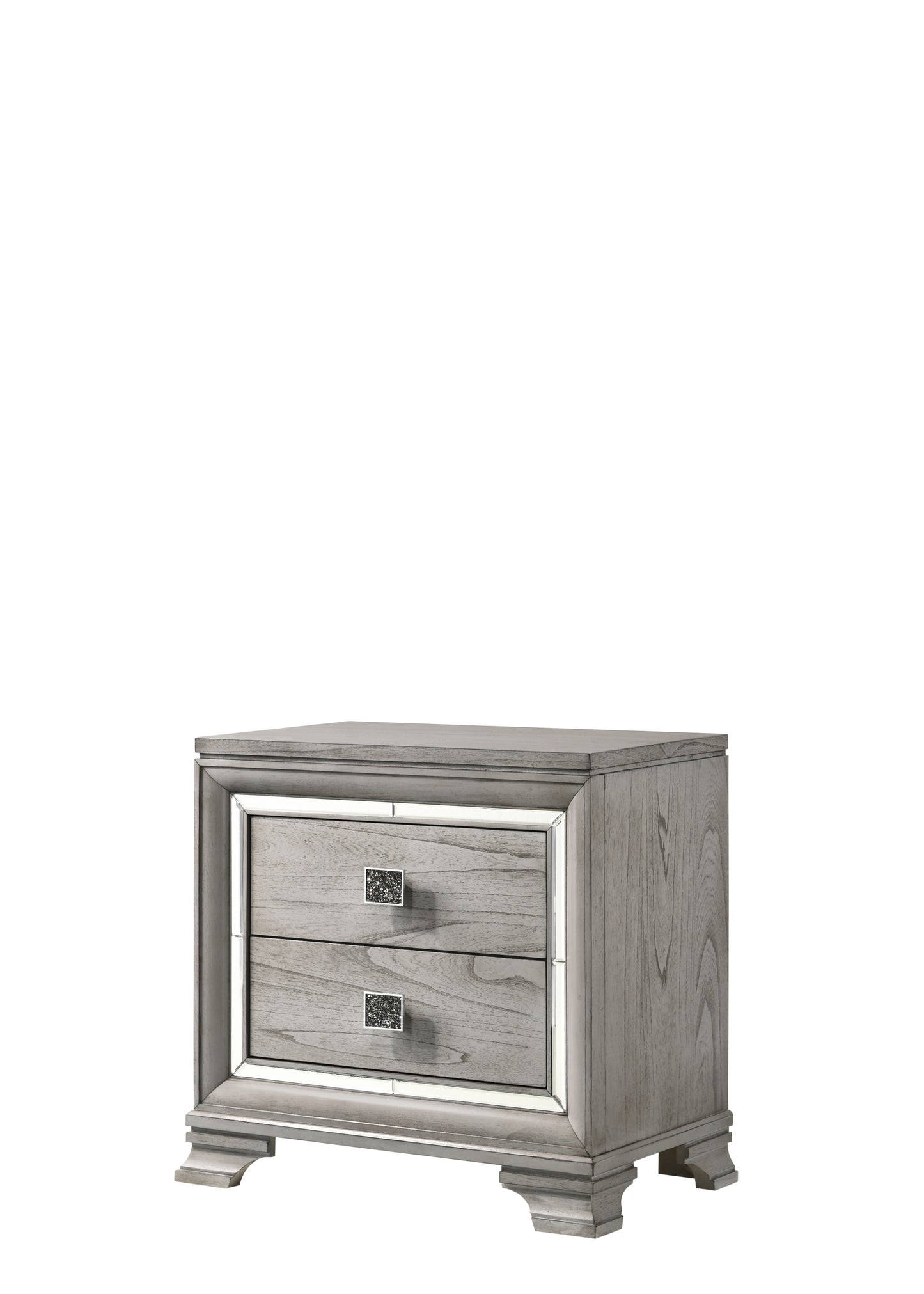 Contemporary 1pc Light Gray Brown Finish 2 Storage Drawer Nightstand End Table Mirrored Accents Beautiful Solid Wood Wooden Bedroom Furniture