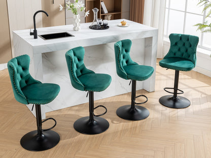 Swivel Velvet Barstools Adjusatble Seat Height from 25-33 Inch,17.7inch base, Modern Upholstered Bar Stools with Backs Comfortable Tufted for Home Pub and Kitchen Island,Green,Set of 2,SW1812GN