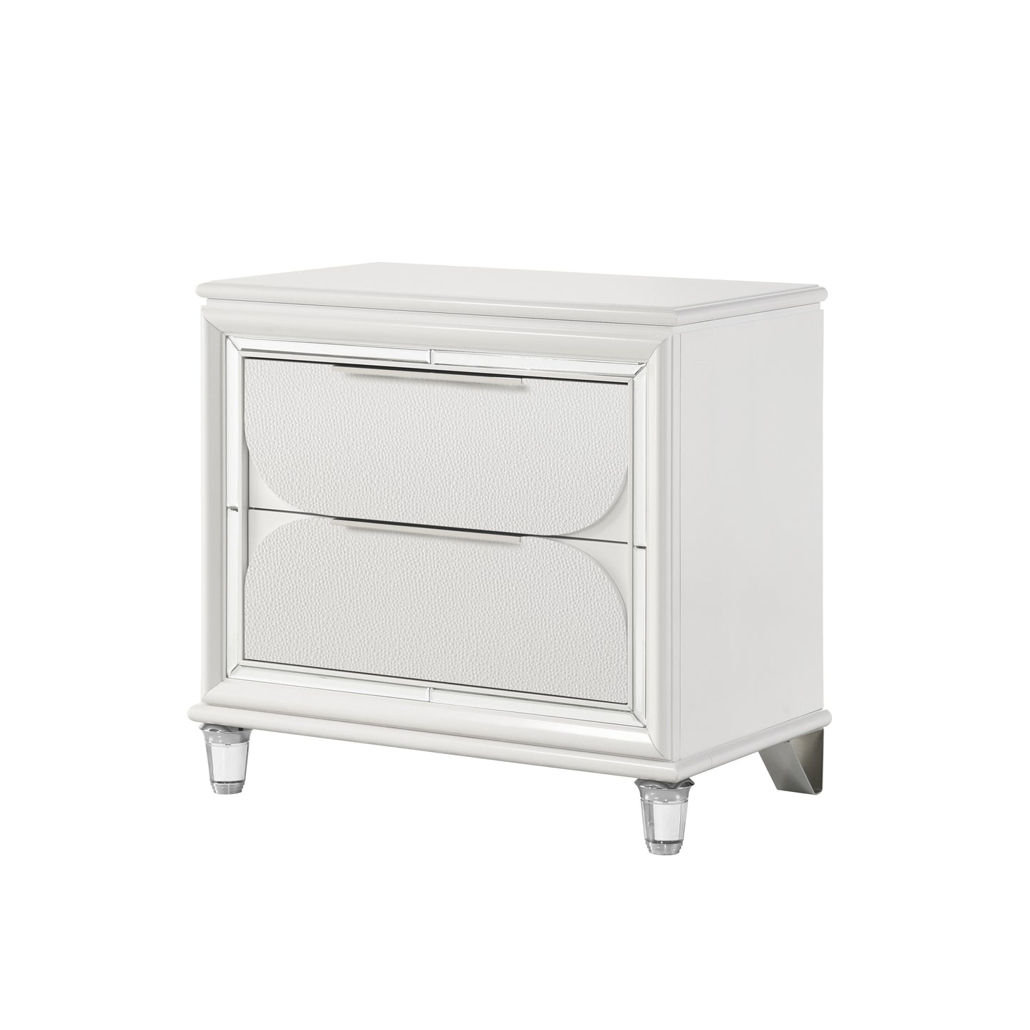 Pearl White 2-Drawer Nightstand with Acrylic Crystal Legs