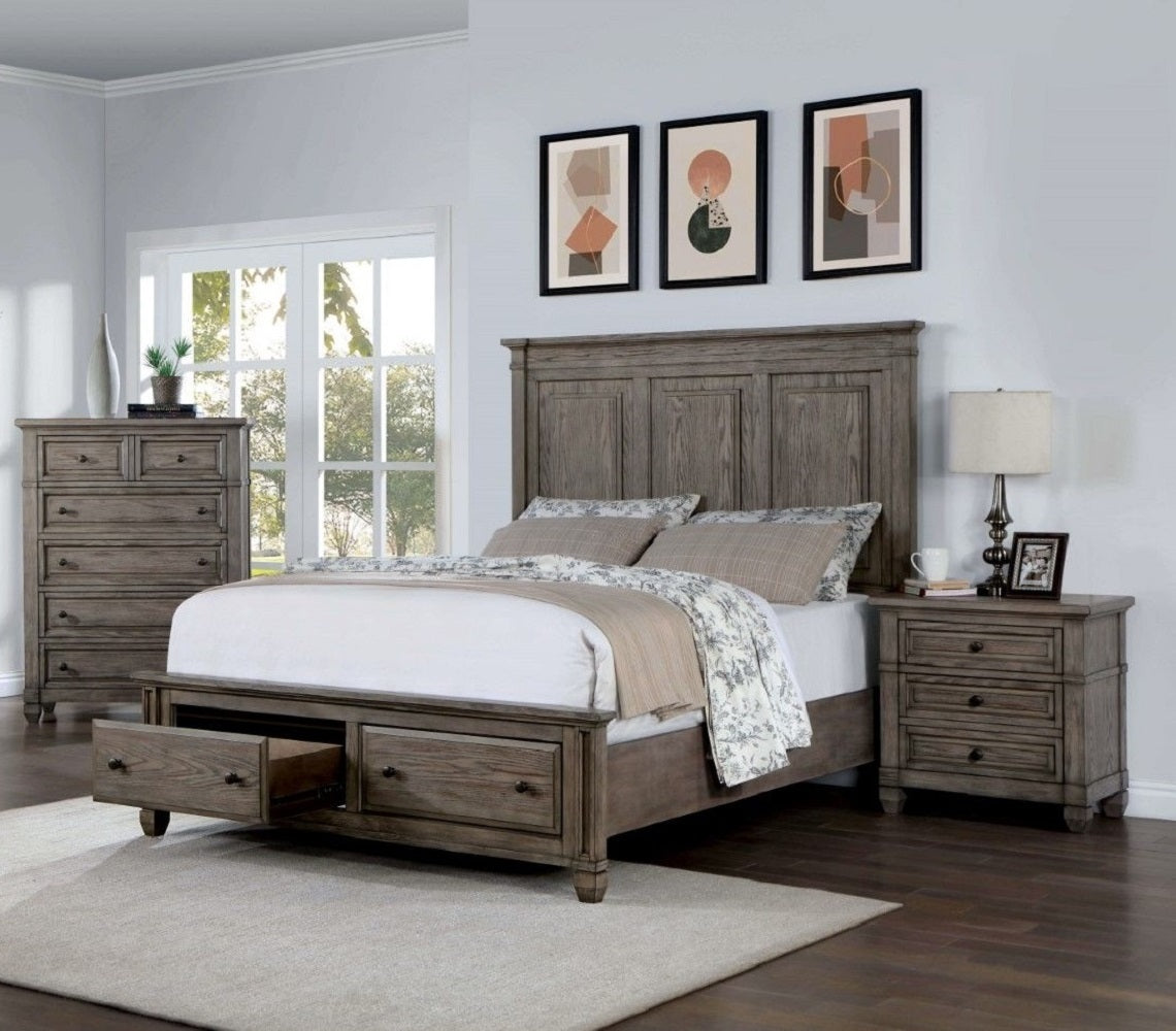 Wire-brushed Finish 1pc Nightstand Warm Gray Color Solid Wood 3-Drawers Bedside Table Transitional Bedroom Furniture