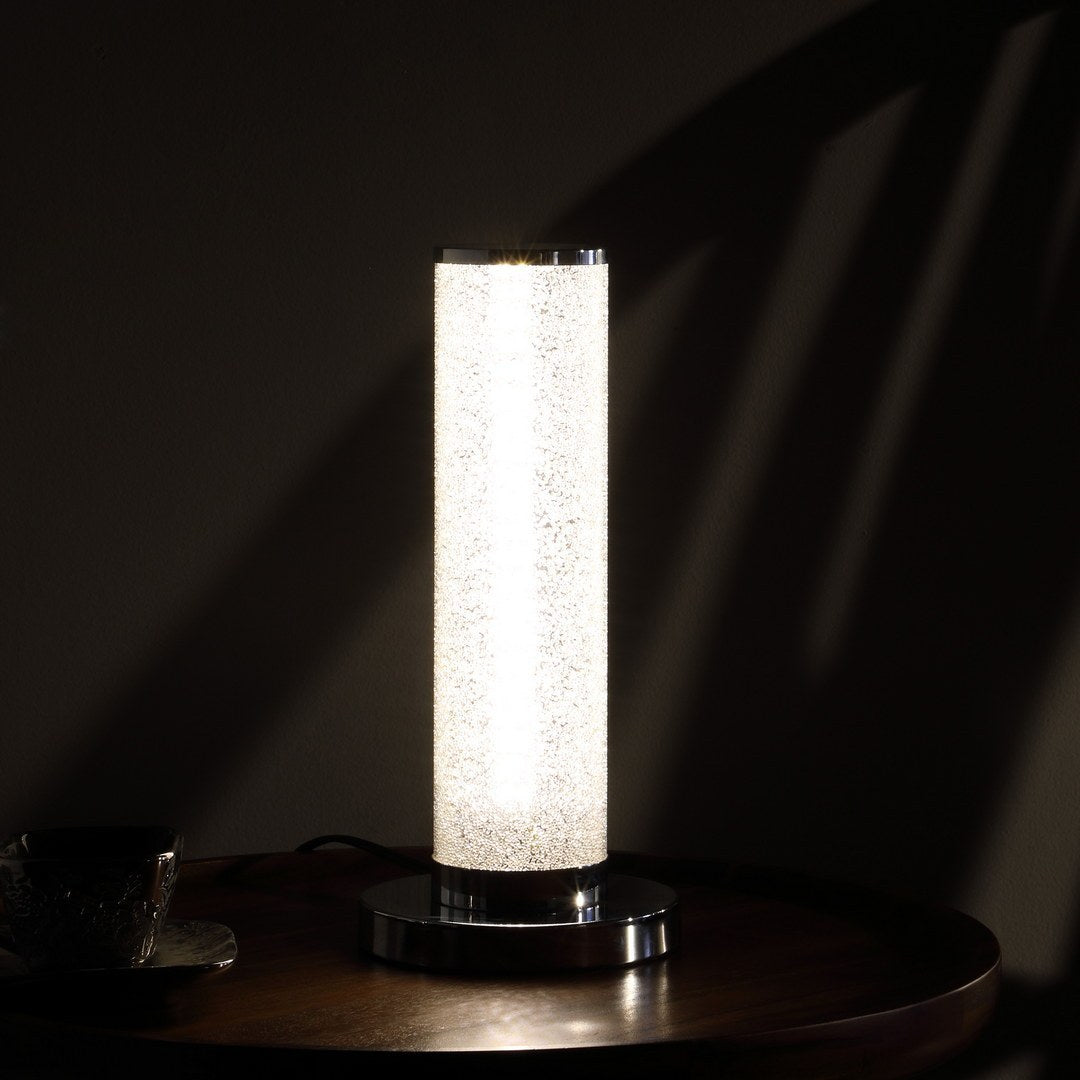 13-Inch LED Illuminari White Crystal Sand Rocks Column Table Lamp