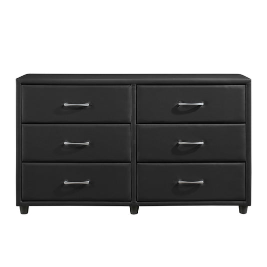 Contemporary Design Black Dresser 1pc 6x Drawers Faux Leather Upholstery Plywood Engineered Wood