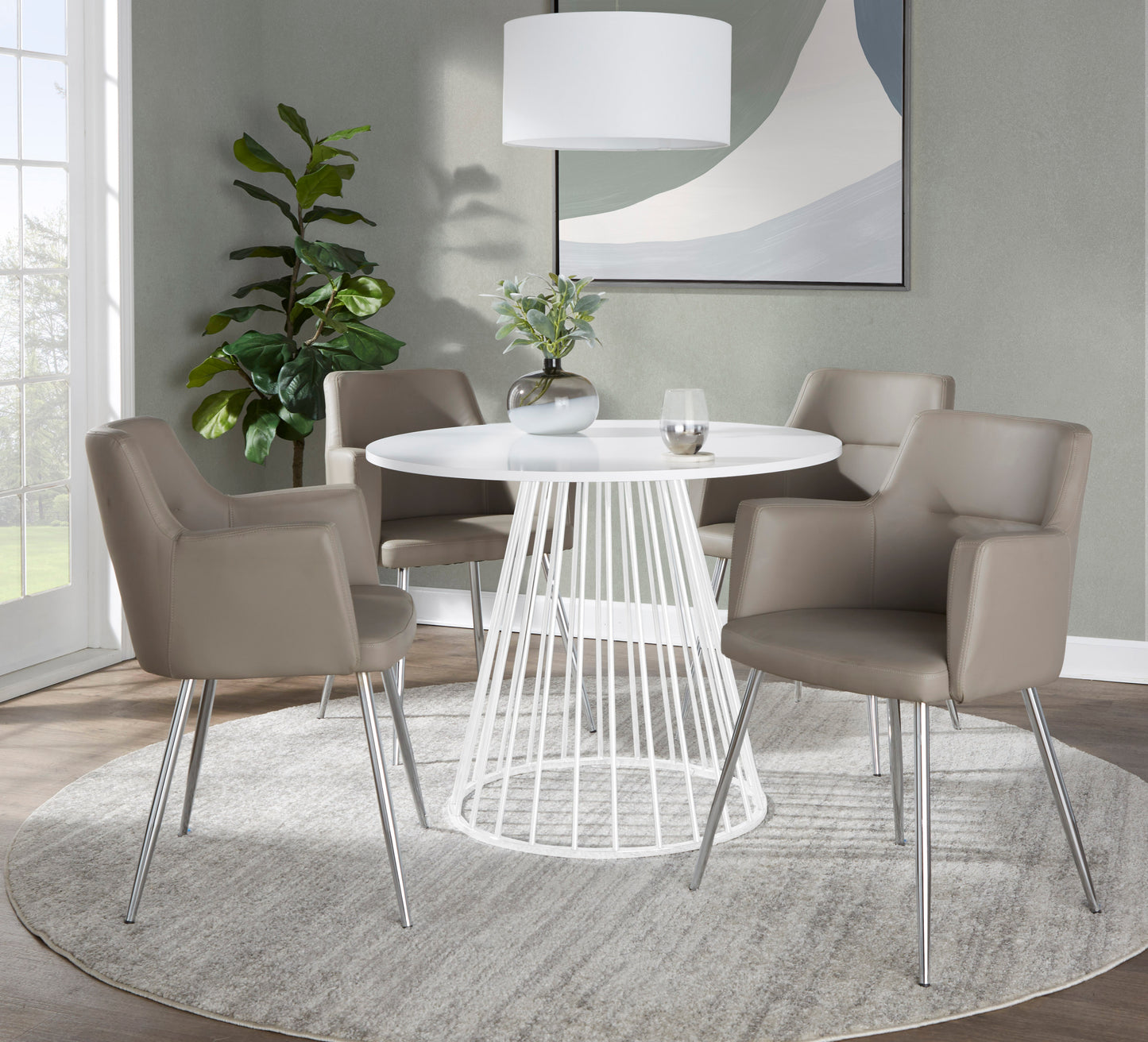 Canary Cosmo Contemporary Dining Table in White Metal and White MDF by LumiSource