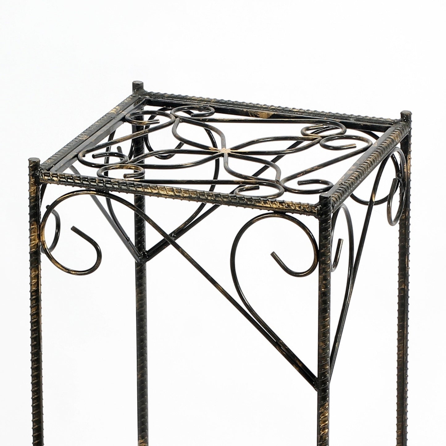 26.18" Large Celtic Clover Square Black / Gold Cast Metal Plant Stand