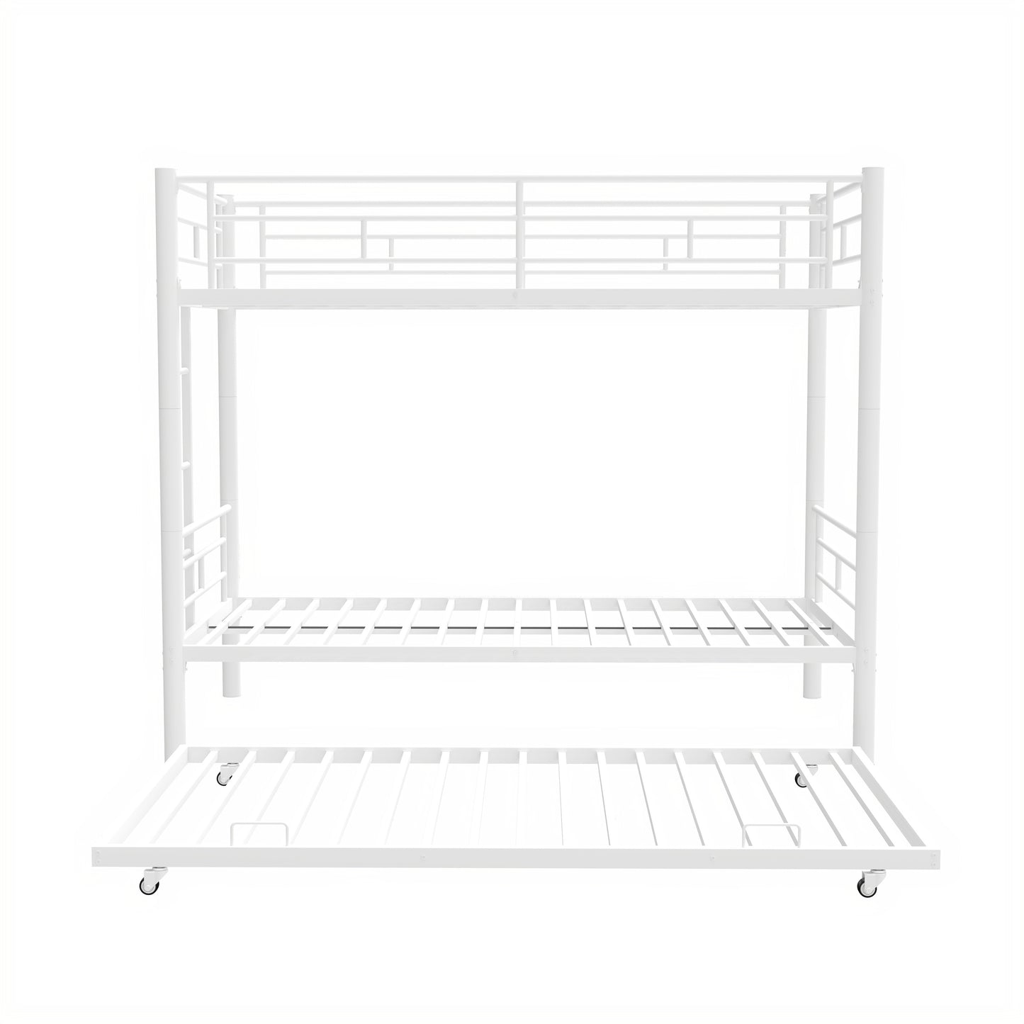 Heavy-duty Sturdy Meta Twin over Twin with Trundle Bunk Bed/l/ Noise Reduced/ Safety Guardrail/No Box Spring Needed,White