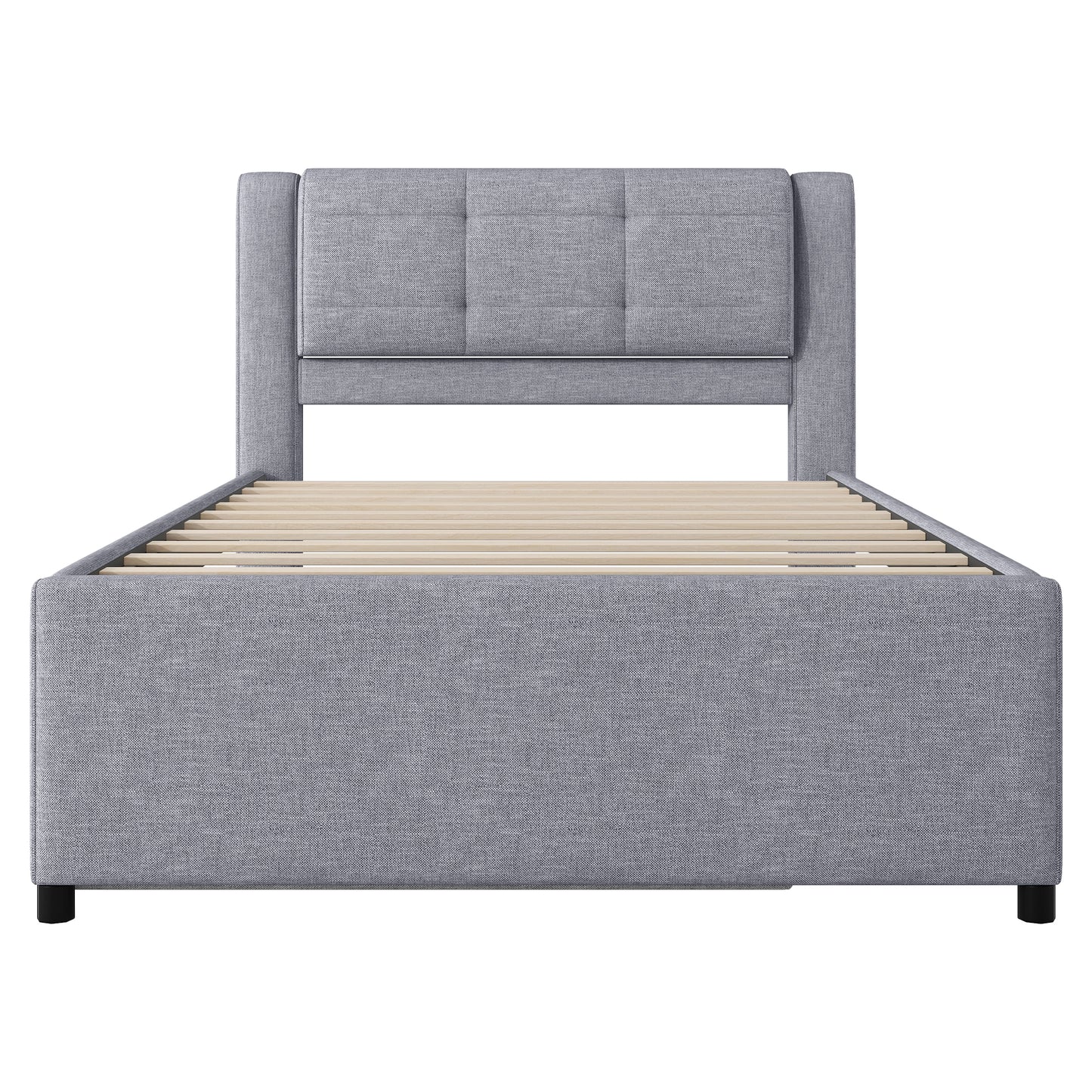 Full Size Upholstery platform bed with Trundle,Trundle can be flat or erected, Gray