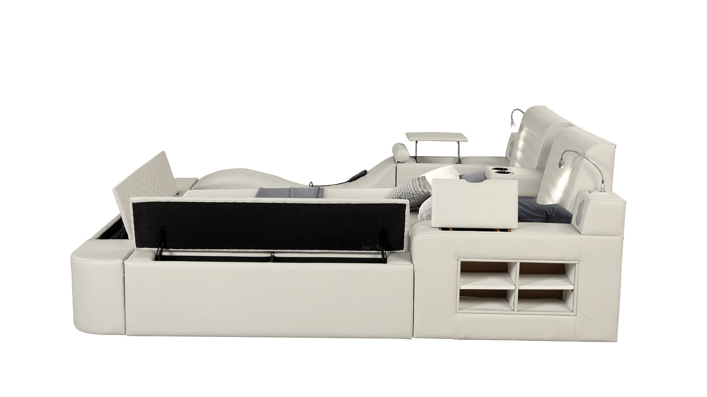 Smart Multifunctional King Size Bed Made with Wood in Beige