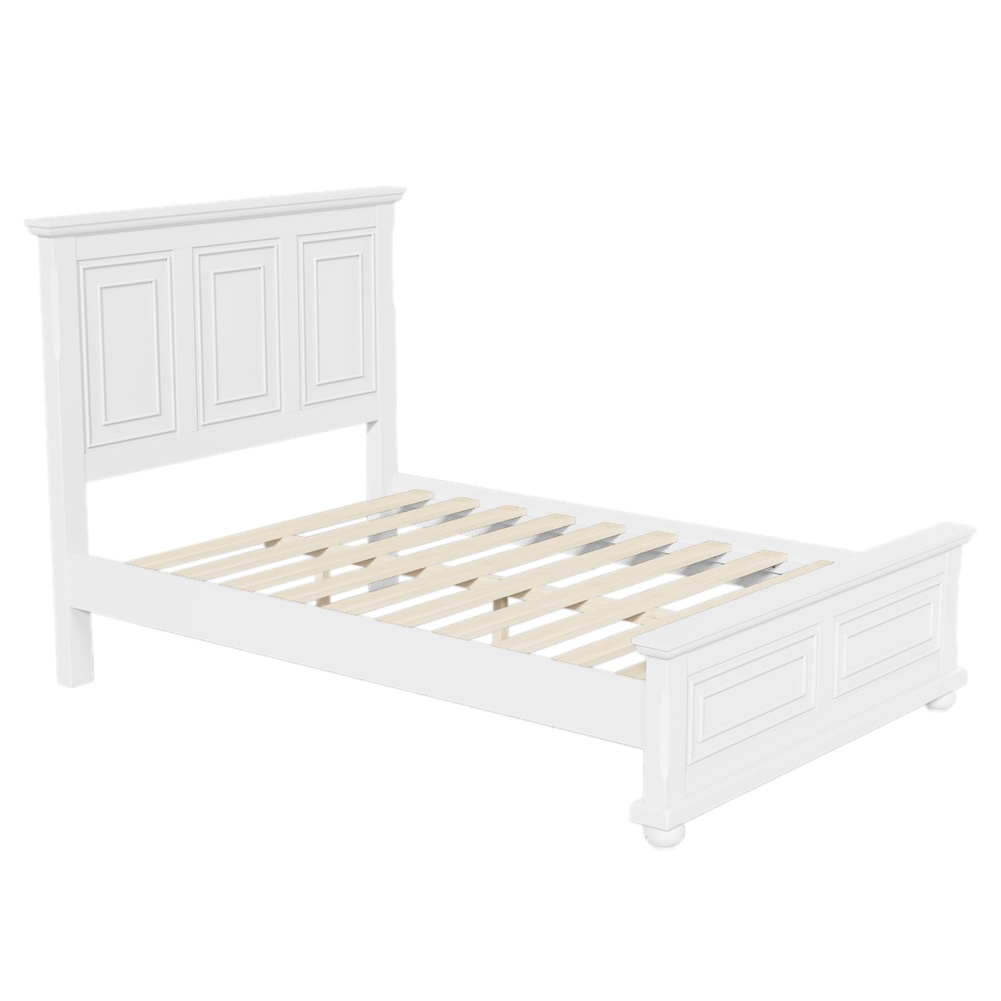 Traditional Town and Country Style Pinewood Vintage Queen Bed, White