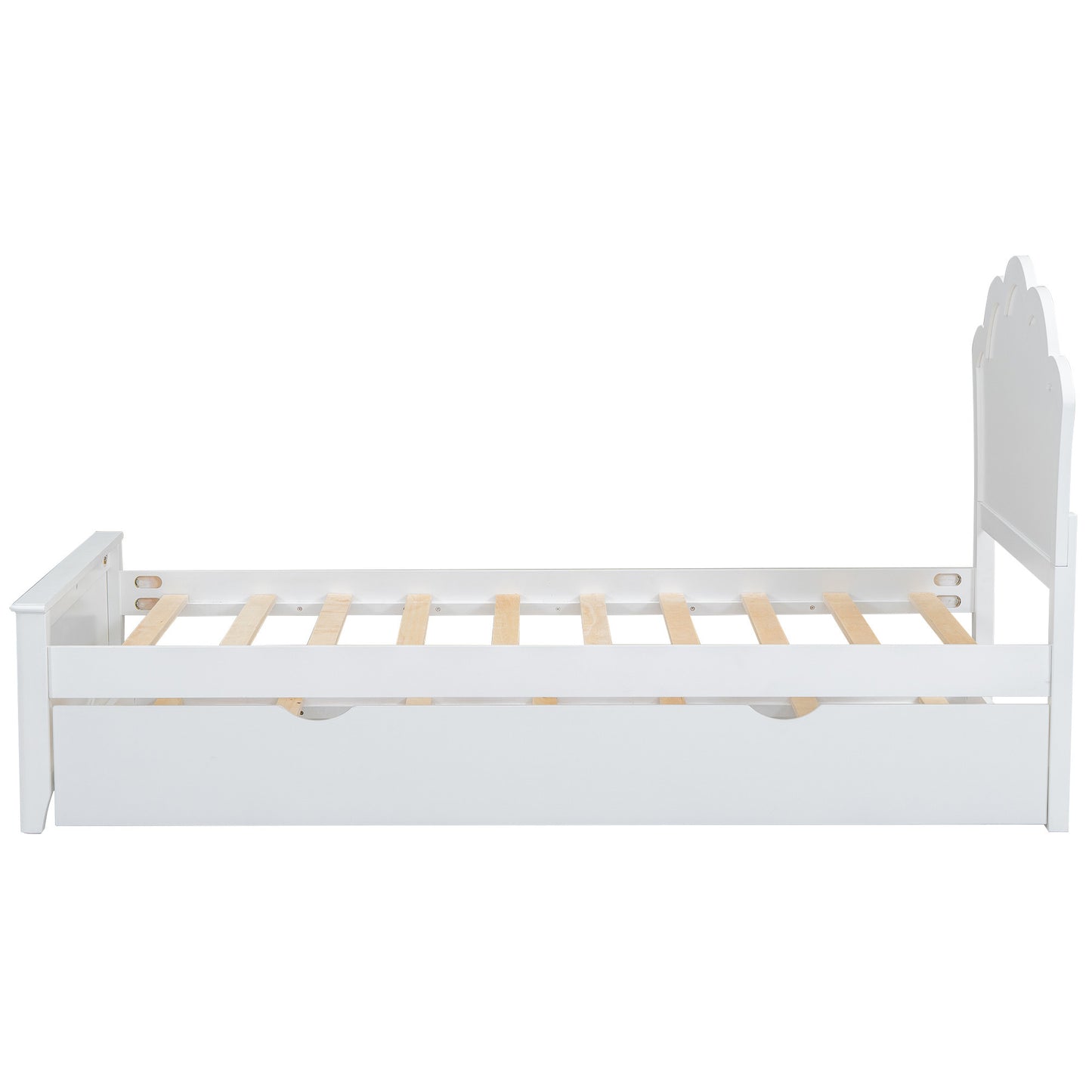 Twin Size Wood Platform Bed with Headboard and Twin Size Trundle, White