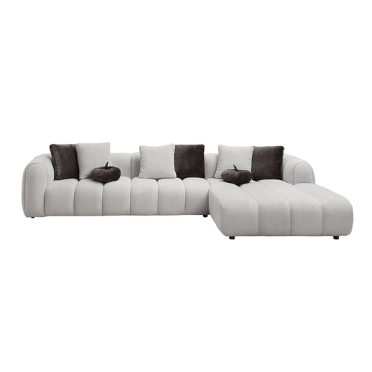 Manilla Ivory White Linen Sectional Sofa w/8 Pillows