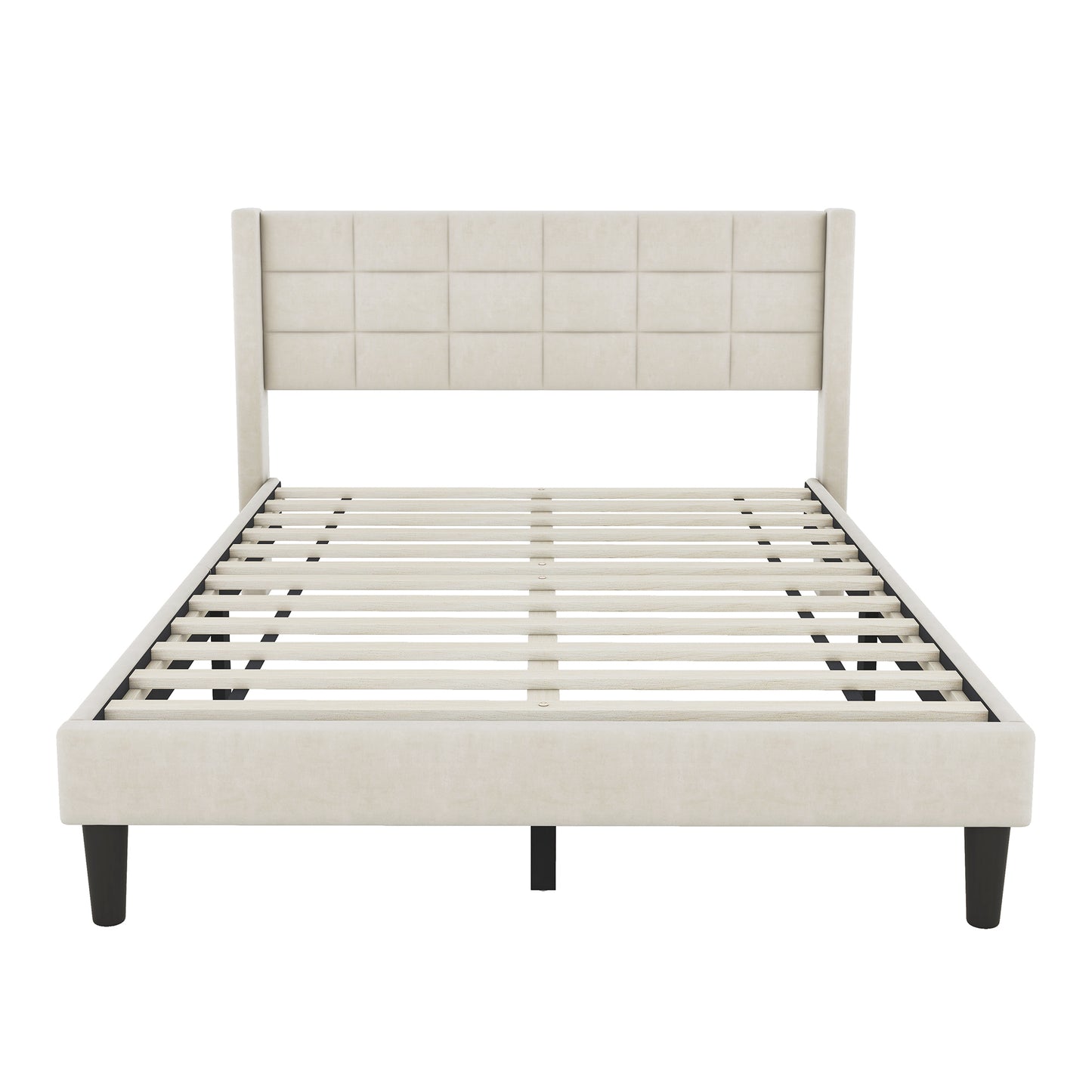 Queen Size Upholstered Platform Bed with Support Legs, Beige