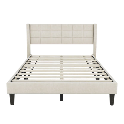 Queen Size Upholstered Platform Bed with Support Legs, Beige