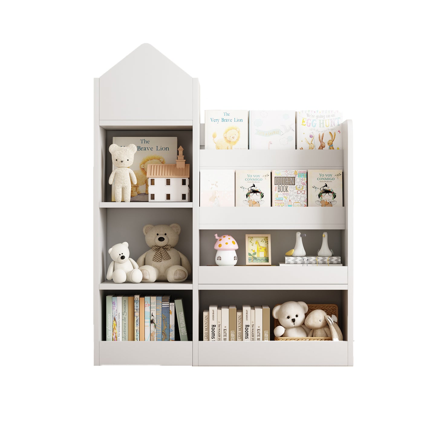 White Wooden Toy Storage Organizer Cabinet  Kids Bookshelf  Children Bookcase Toddler Baby Sling Book Rack Adjustable Shelf for Playroom Bedroom Nursery Hallway School Kindergarten Living Room