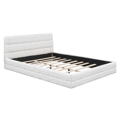 Queen Size Upholstered Platform Bed, White