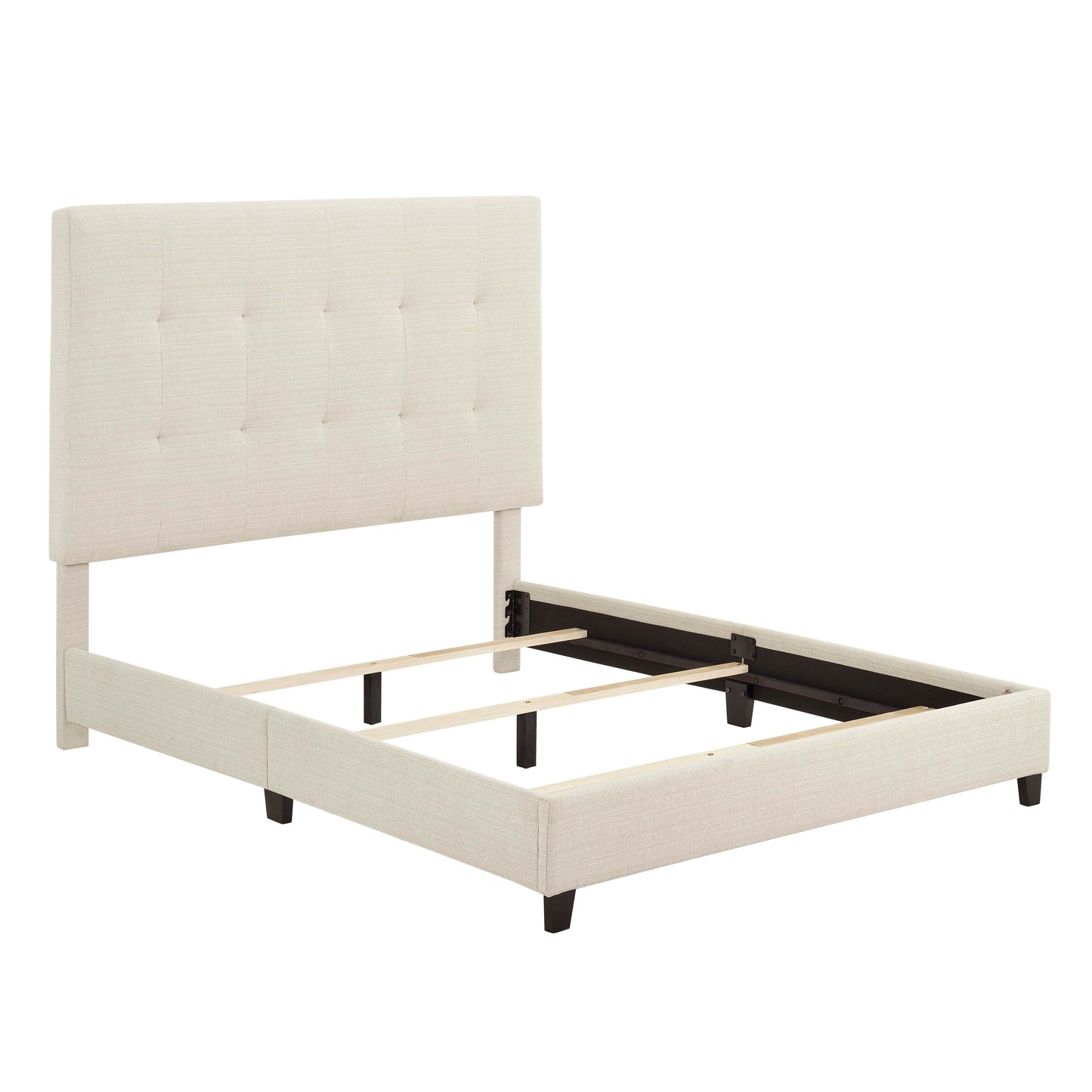 Queen Size Beige Tufted Upholstered Platform Bed