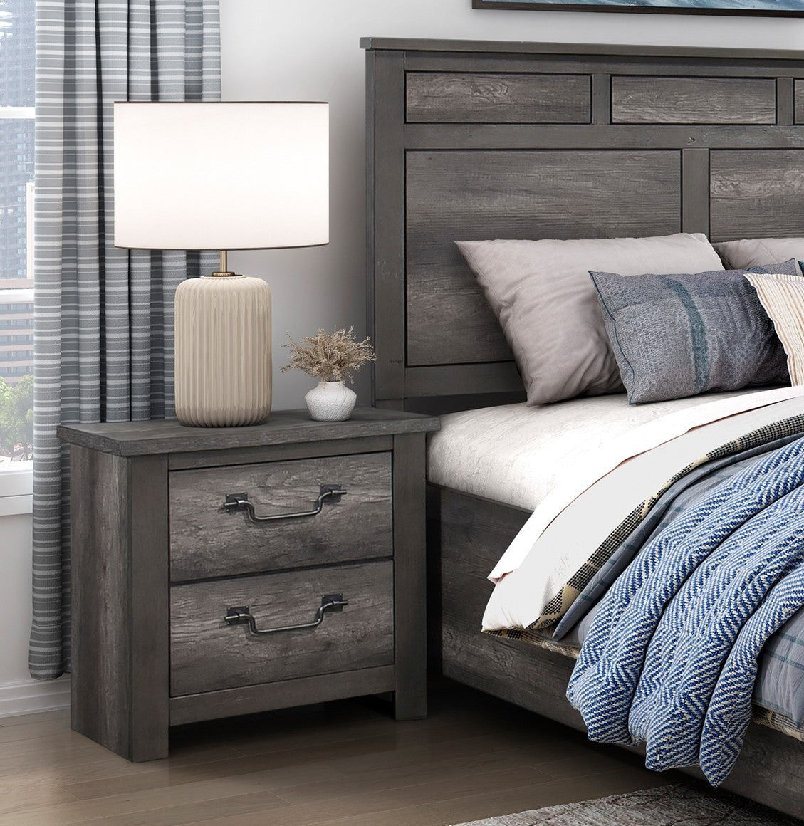 Gray Finish 2-Drawers Storage Nightstand 1pc Wooden Furniture Traditional Design Bedside Cabinet