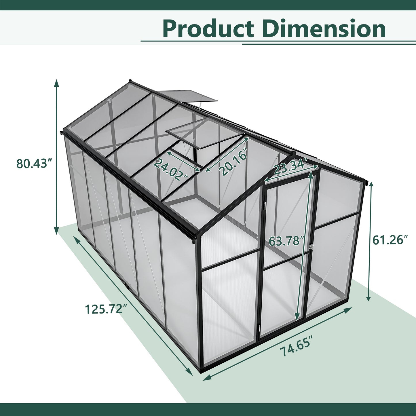 6x10 ft Outdoor Polycarbonate Greenhouse Kit with Aluminum Frame, Walk-in Garden Green House with  Lockable Door & Adjustable Roof Vent, Backyard, Patio