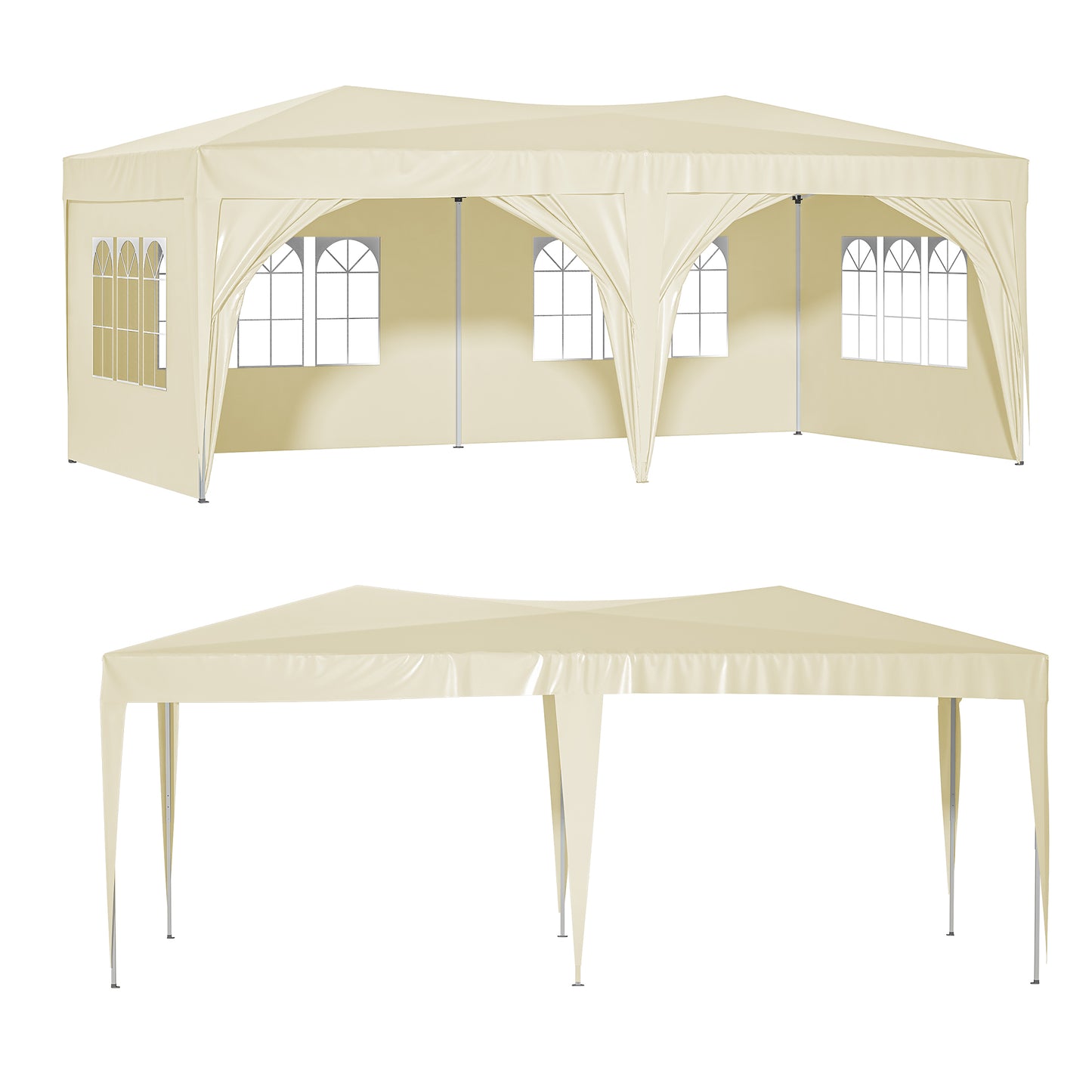 10'x20' Pop Up Canopy Tent with 6 Sidewalls, Ez Pop Up Outdoor Canopy for Parties, Waterproof Commercial Tent with 3 Adjustable Heights, Carry Bag, 6 Sand Bags, 6 Ropes and 12 Stakes, Beige