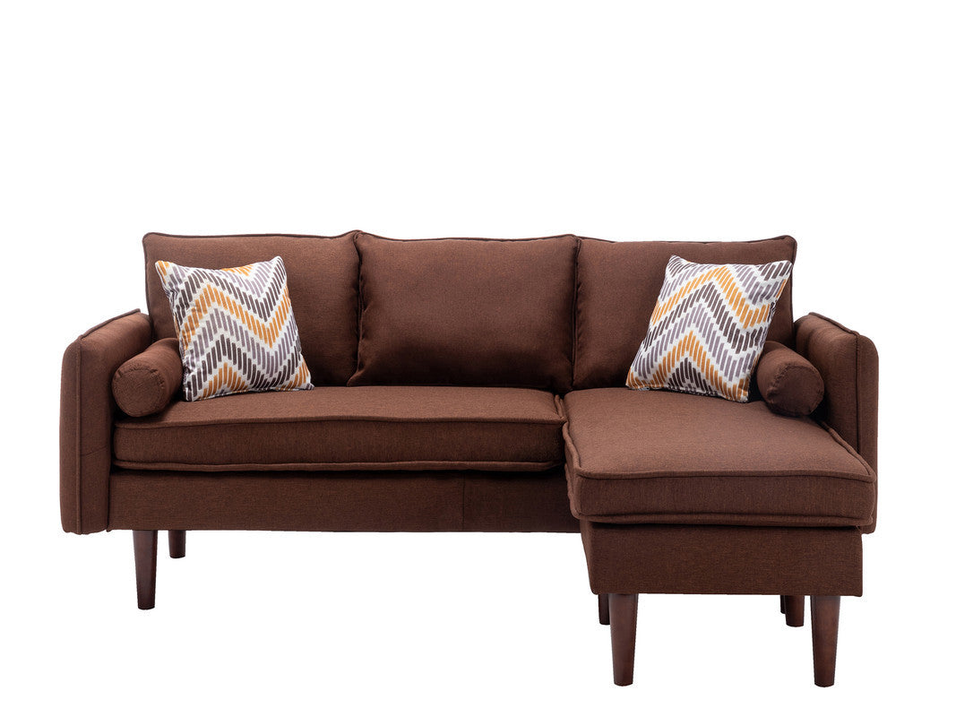 Mia 70" Brown Sectional Sofa Chaise with USB Charger & Pillows