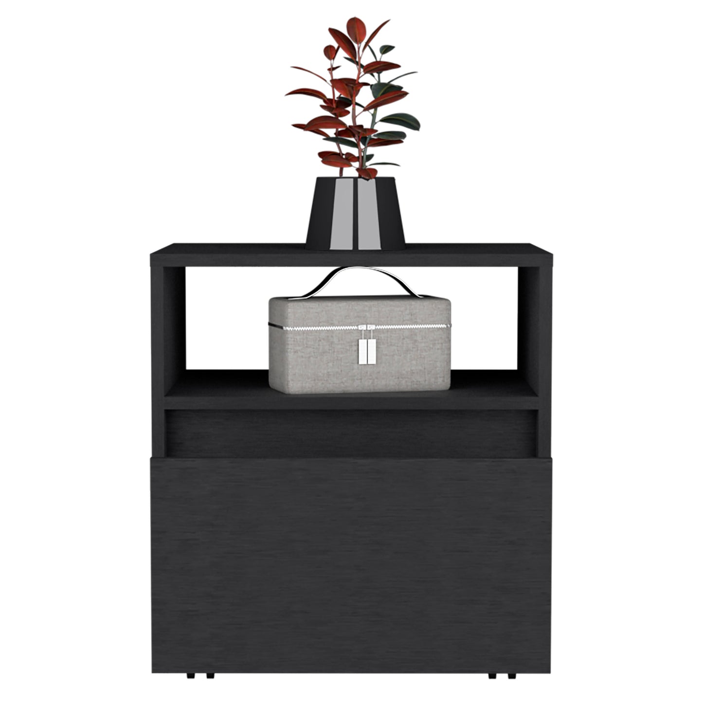 Austin Nightstand , End Table, Side Table Casters, Single Drawer-Black