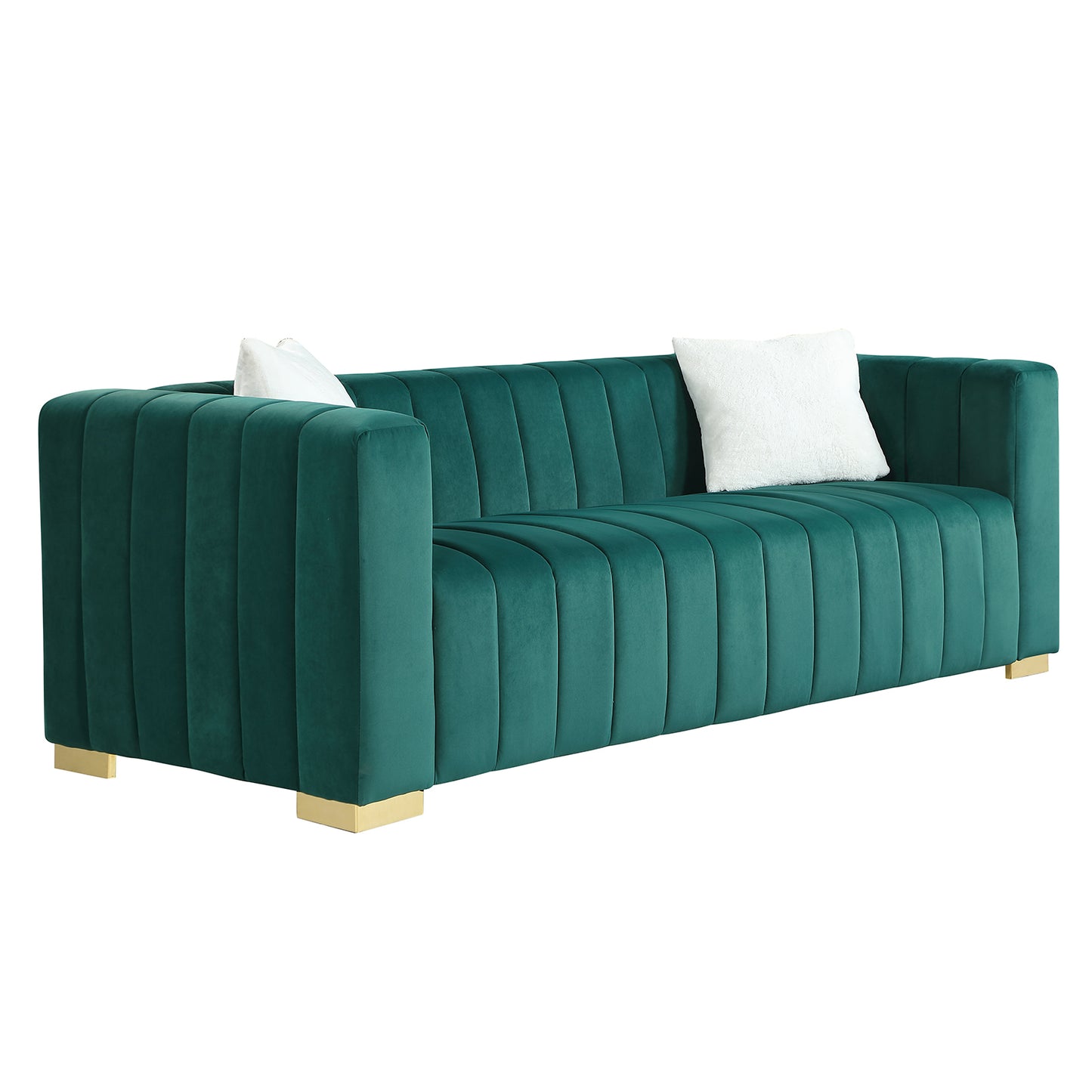 A modern  channel sofa  take on a traditional Chesterfield,Dark Green color,3 Seater