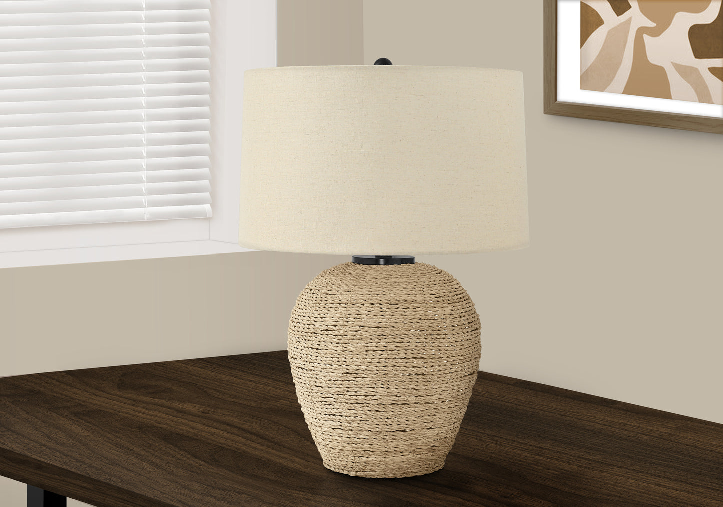 Lighting, 25"h, Table Lamp, Rattan, Beige Shade, Transitional