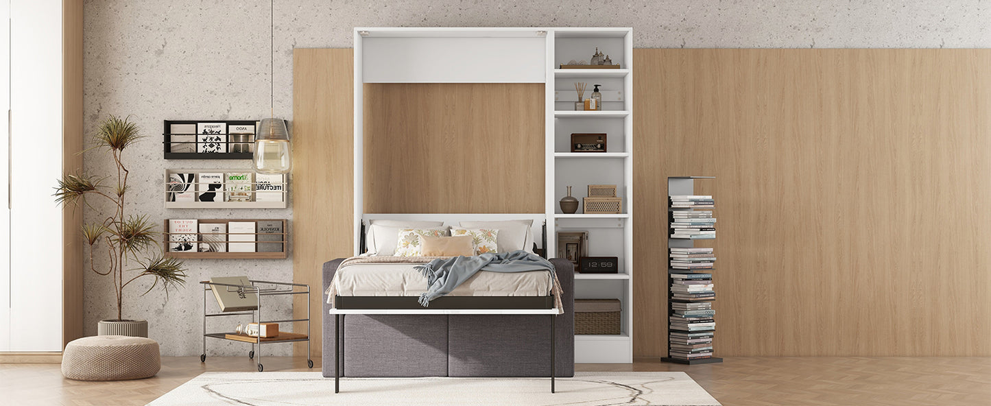 Twin Size Murphy Bed Wall Bed with Sofa,with Shelves,White