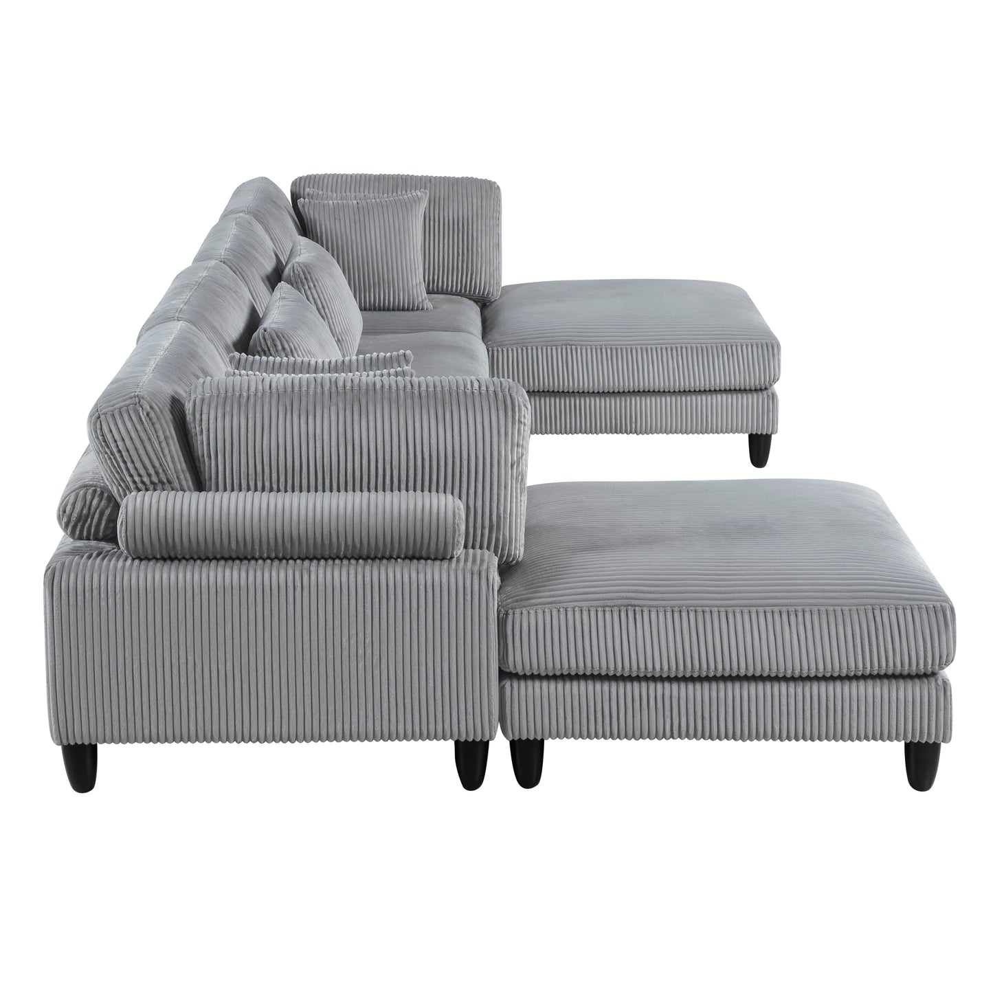 6pc Modular Sectional Set Gray Corduroy Upholstery 2x Armless Chairs 2x Corner Seats 2x Ottomans Pillows Living Room Furniture