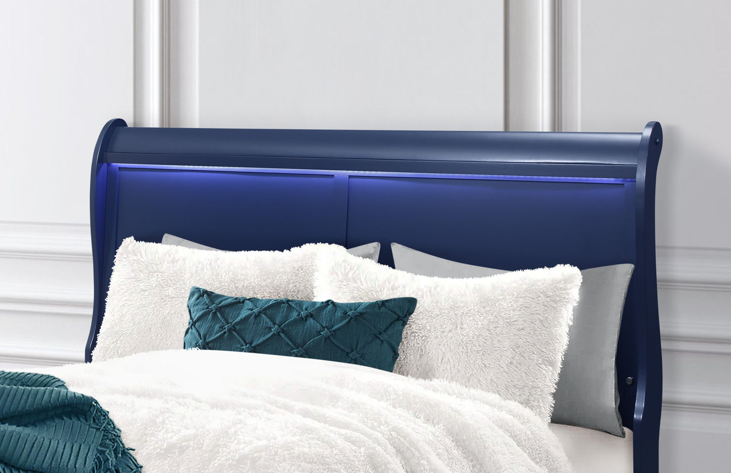 CHARLSTON BLUE KING BED WITH LED