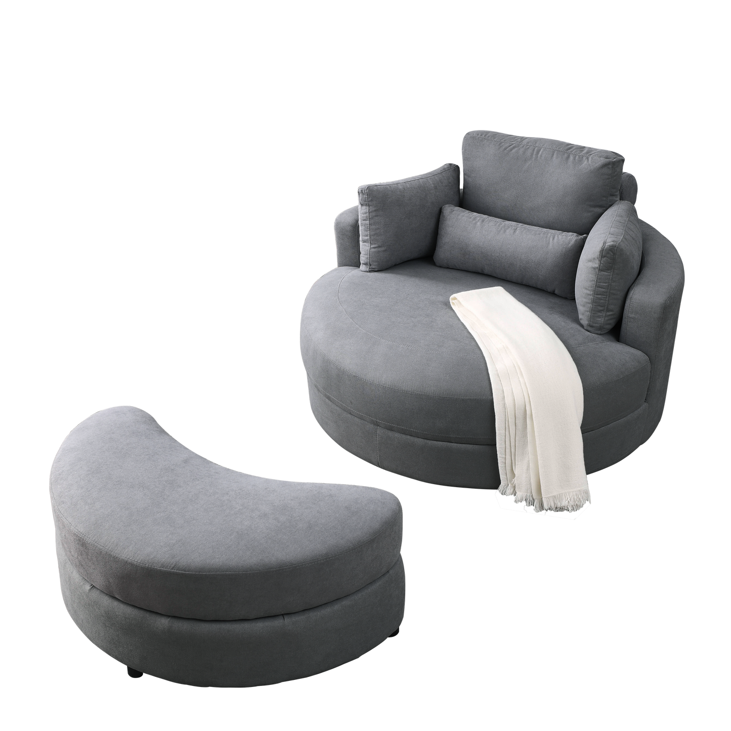 Welike Swivel Accent Barrel Modern Dark Grey Sofa Lounge Club Big Round Chair with Storage Ottoman Linen Fabric for Living Room Hotel with Pillows,2PCS.