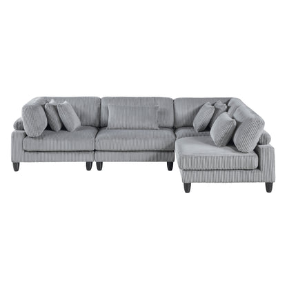 Living Room Furniture 4-Piece Modular Sectional Sofa Set Gray Corduroy Soft Cushion Pillows Solid Wood Legs