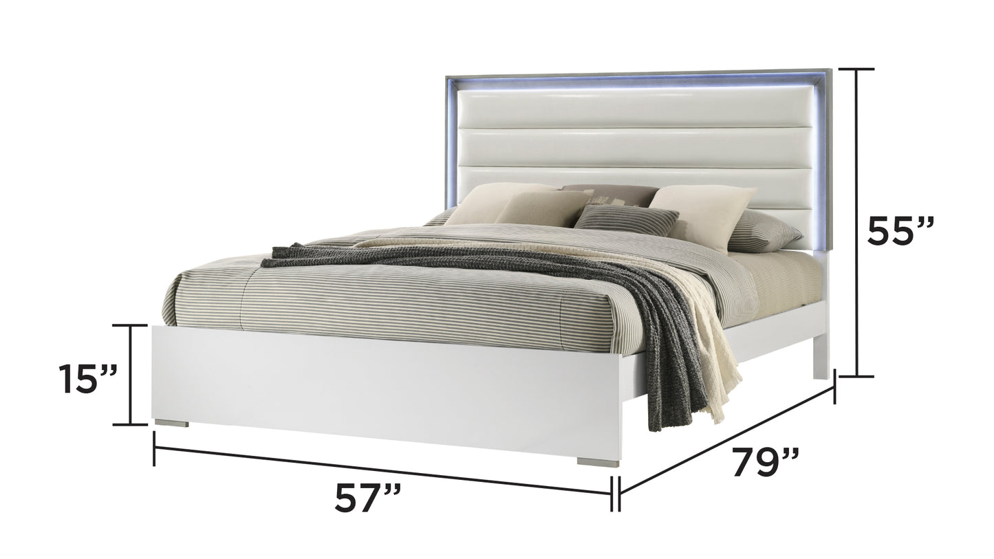 Olivia Contemporary Style Full Bed Made with LED Headboard & Wood in White