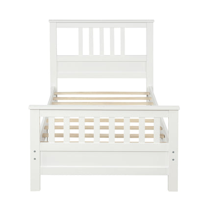 Wood Platform Bed with Headboard and Footboard, Twin (White)