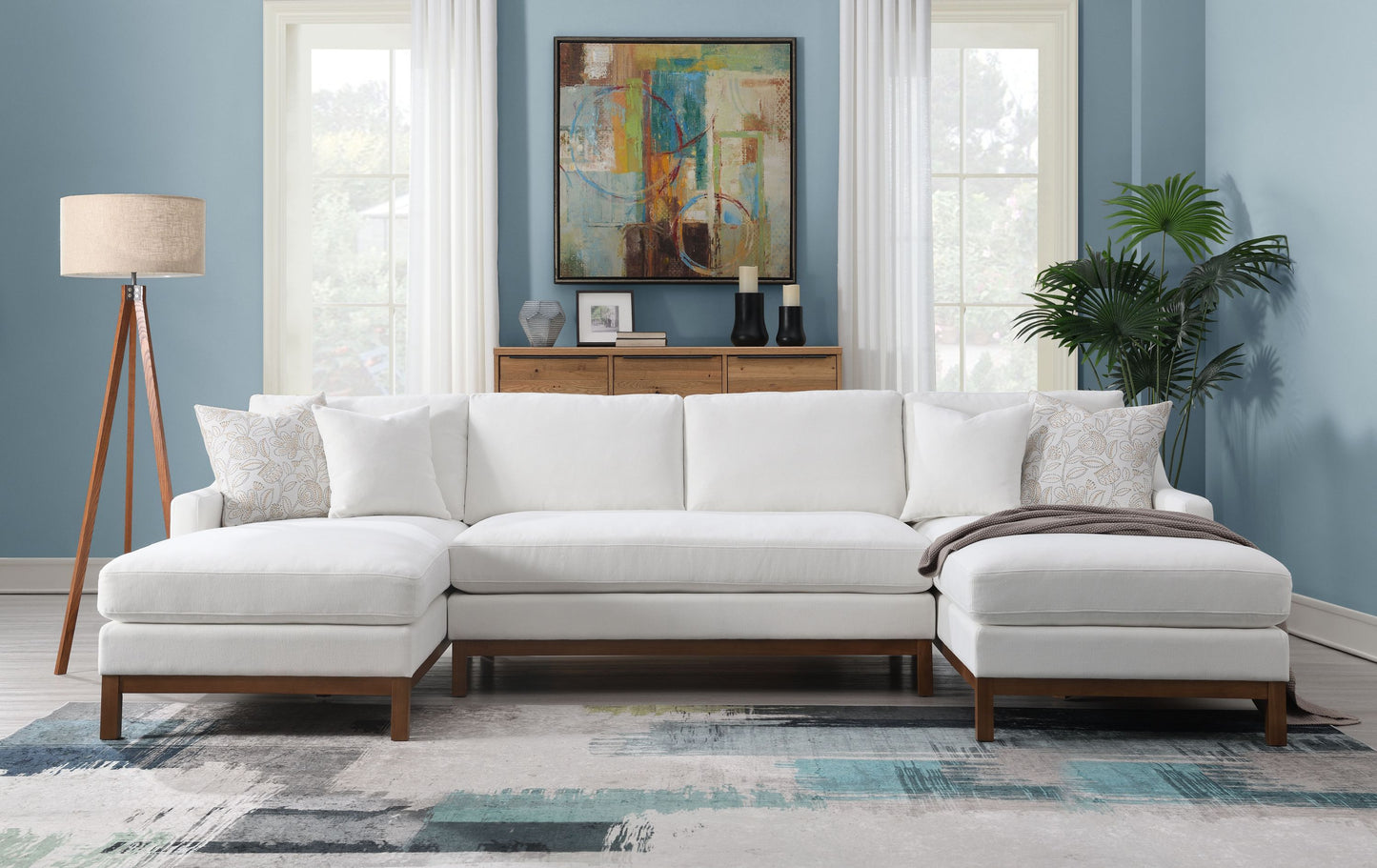 Valiant Ivory Chenille Sectional Sofa W/4 Pillows