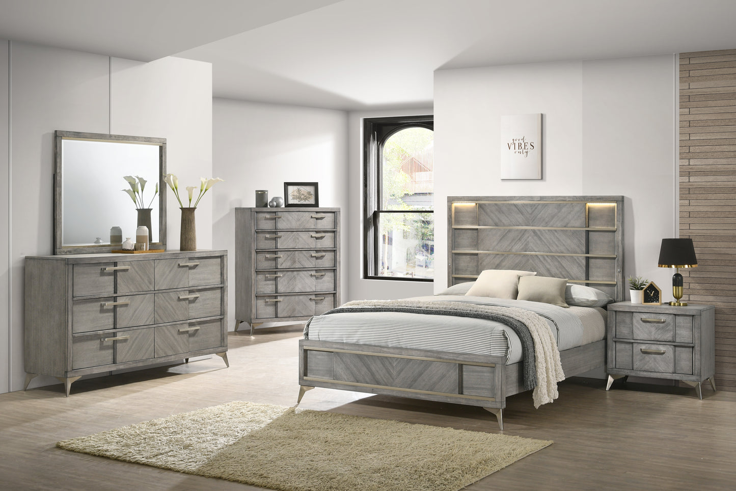 6 Drawer Dresser in Gray Book Matched Veneers