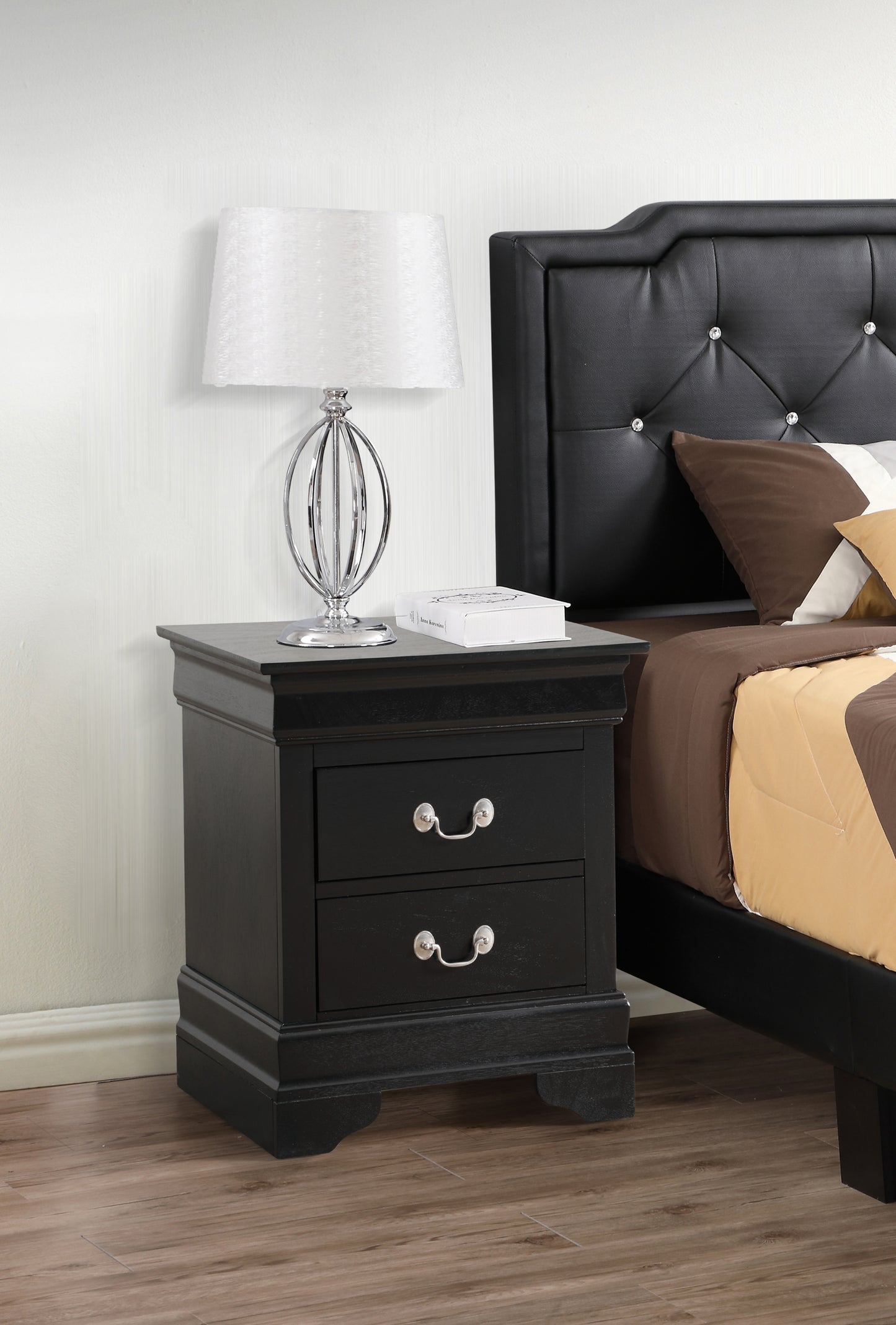 Elegant Black Nightstand With Storage