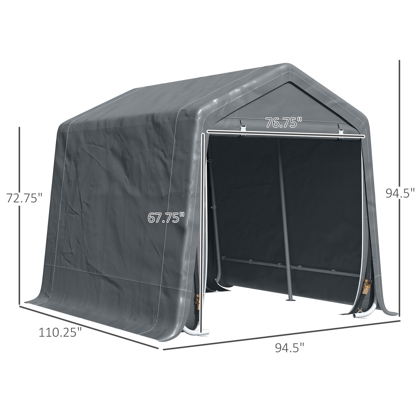 Outsunny 9' x 8' Carport Portable Garage, Heavy Duty Storage Tent, Patio Storage Shelter w/ Anti-UV PE Cover and Double Zipper Doors, for Motorcycle Bike Garden Tools, Dark Gray