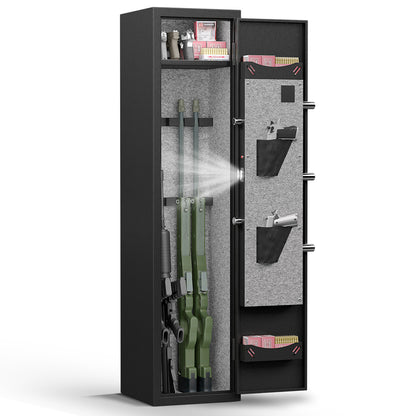 5-6 Gun Safe Home Rifle and Pistol Safe, Quick Access Long Gun Safe Shotgun Rifle Cabinet, Physical Button Panel Zinc Alloy Handle High Security Five Locking Bolts with Two Bullet Slots and Pistol Pou