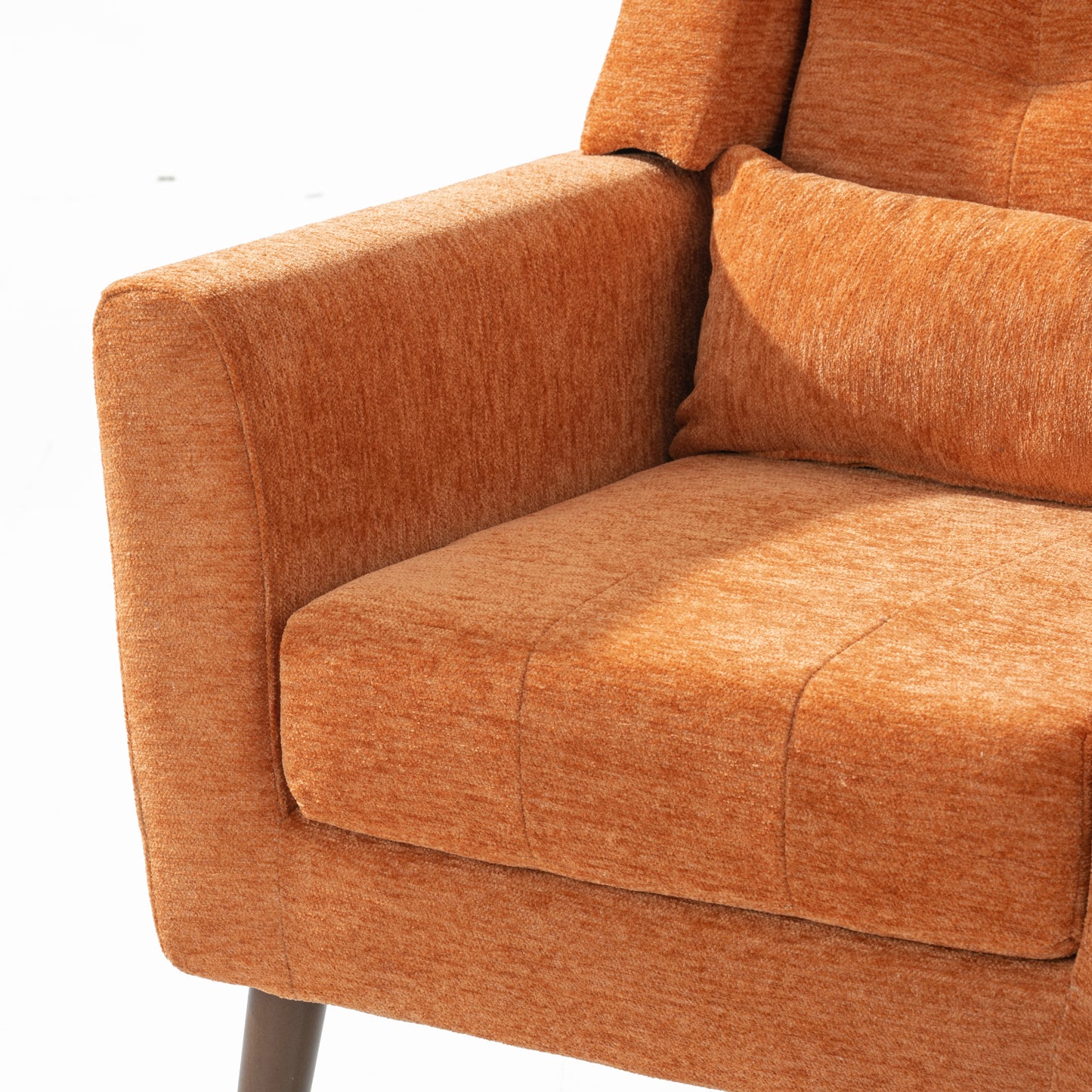 Modern Accent Chair,Chenille Arm Chairs for Living Room,Upholstered Mordern Armchair,Comfy Soft Padded Lounge Chair in Small Space, Bedroom, w/Pillow, Solid Wood Leg (Orange)